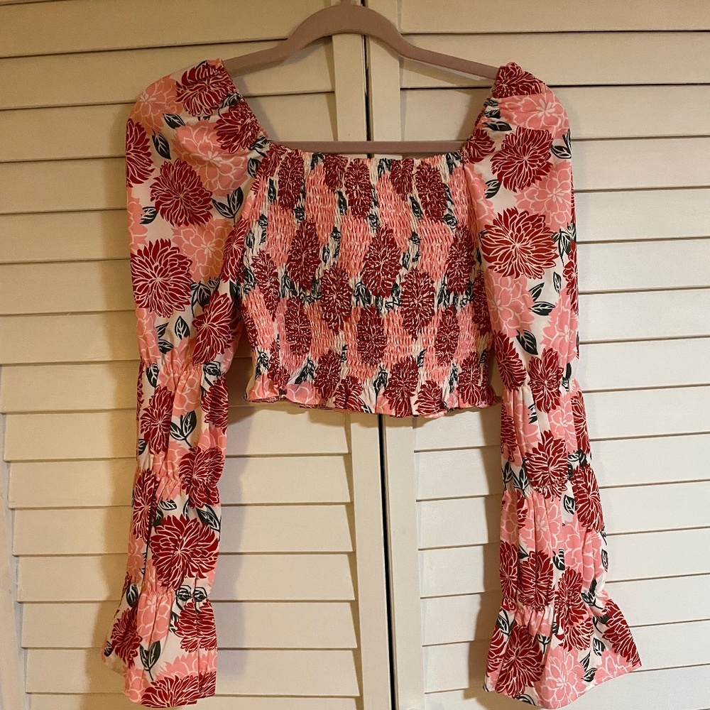 Floral Long-Sleeve Crop Top